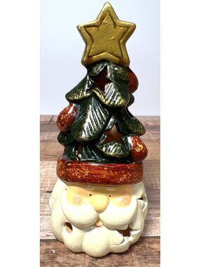 Ceramic Christmas Tree Santa Tea light Candle Holder Festive Decor